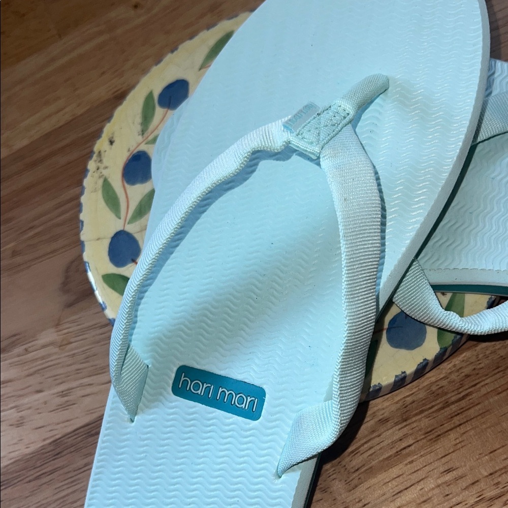 Mint Aqua Flip Flop Sandals with Fabric Straps - Picture 4 of 6